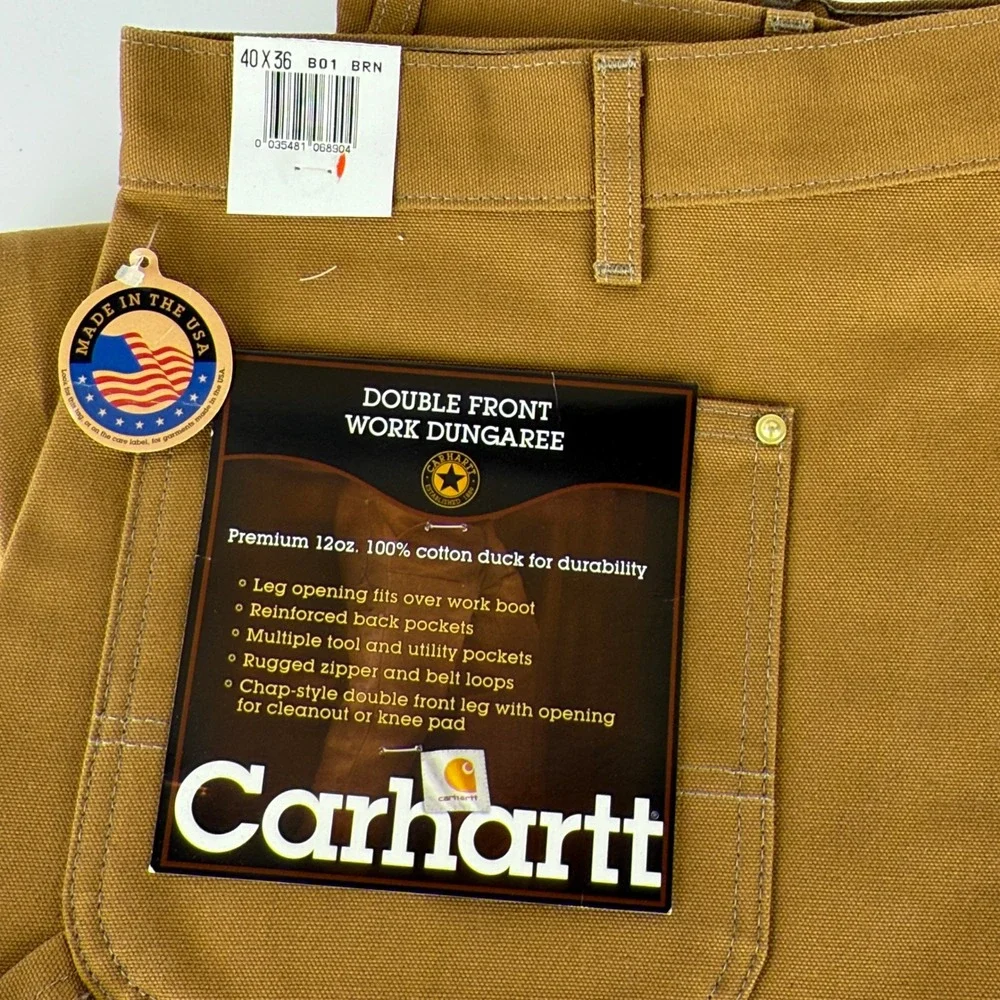 Carhartt B01 BRN‎ Double Front Work Dungaree Brown Duck Pants 40x36 USA NWT NOS